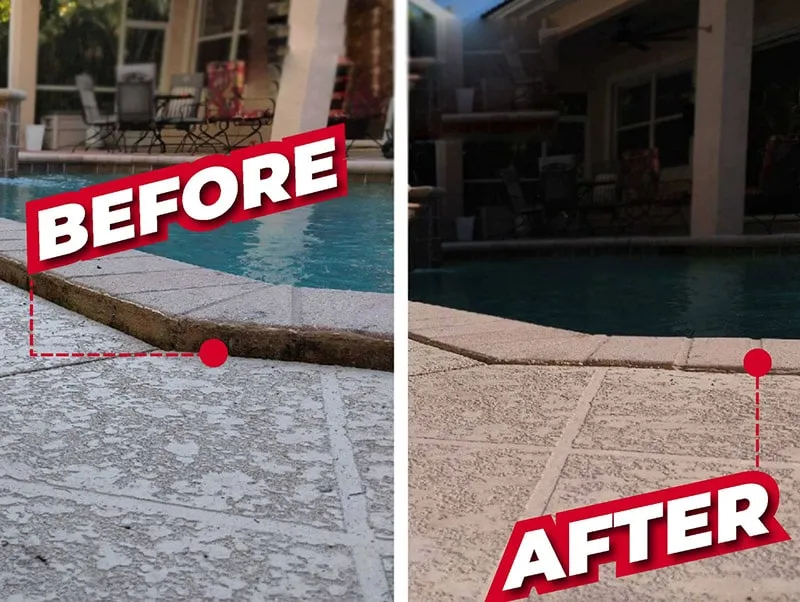 Pool deck leveling before after Owens Cross Roads, AL